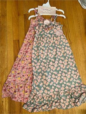 2  Paisley Lane floral girls' maxi dresses with 2 hair pieces